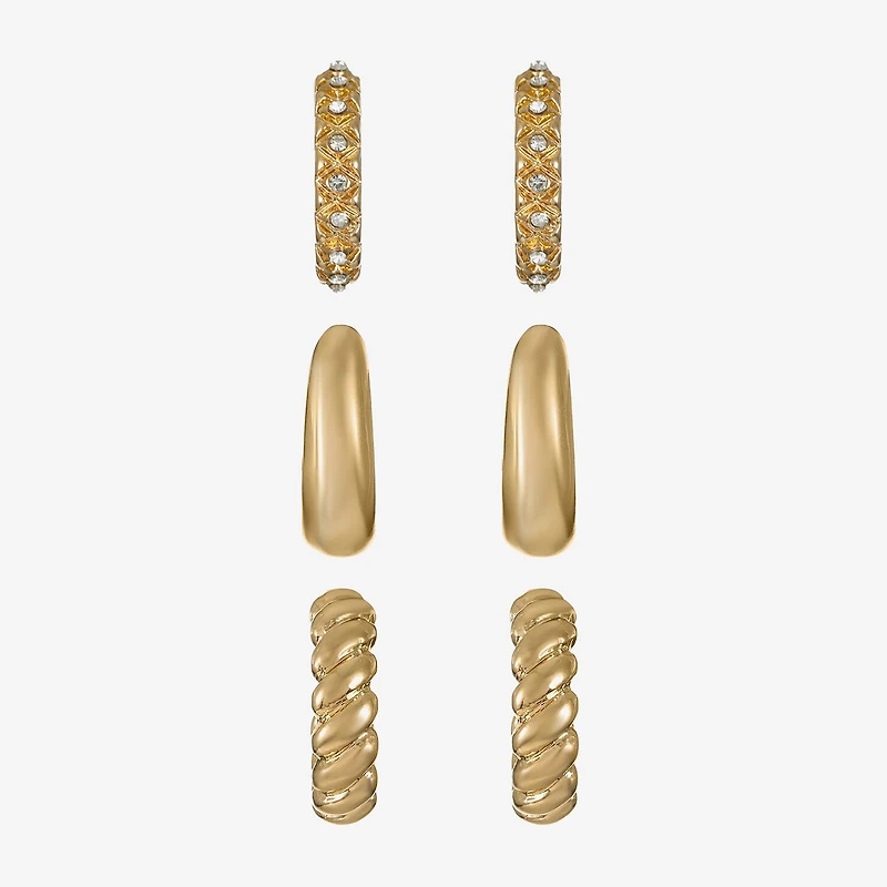 Liz Claiborne Twisted Huggie Hoop Womens Glass Hypoallergenic 3 Pair Earring Set