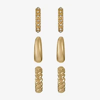 Liz Claiborne Twisted Huggie Hoop Womens Glass Hypoallergenic 3 Pair Earring Set