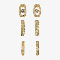Liz Claiborne Braided & Textured Huggie Hoop Womens Glass Hypoallergenic 3 Pair Earring Set