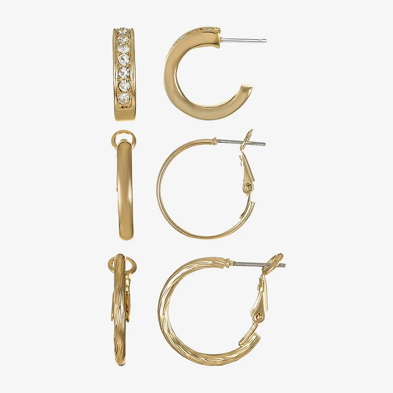 Liz Claiborne Huggie Hoop Womens Glass Hypoallergenic 3 Pair Earring Set
