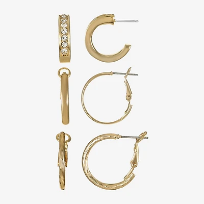 Liz Claiborne Huggie Hoop Womens Glass Hypoallergenic 3 Pair Earring Set