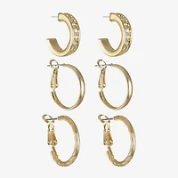 Liz Claiborne Huggie Hoop Womens Glass Hypoallergenic 3 Pair Earring Set
