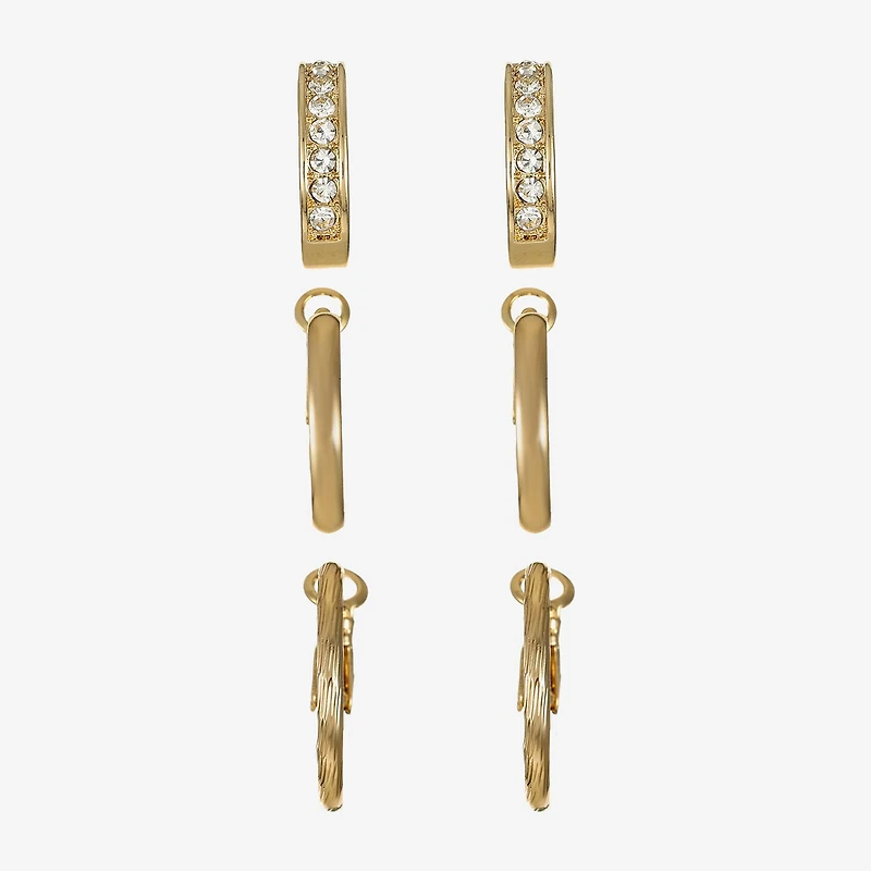 Liz Claiborne Huggie Hoop Womens Glass Hypoallergenic 3 Pair Earring Set