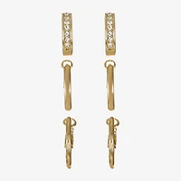 Liz Claiborne Huggie Hoop Womens Glass Hypoallergenic 3 Pair Earring Set