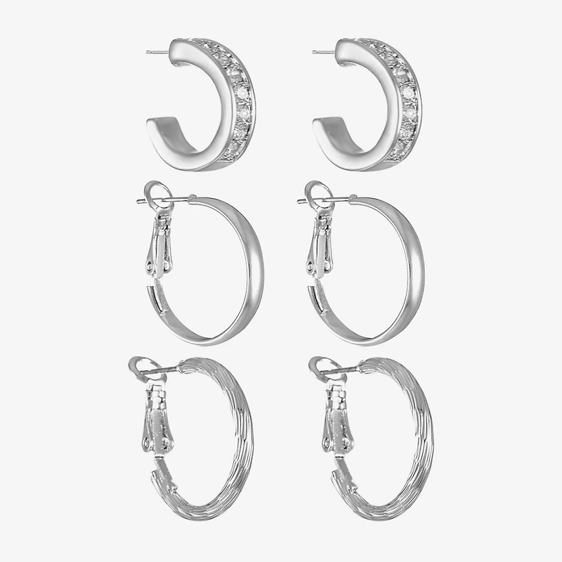 Liz Claiborne Huggie Hoop Womens Glass Hypoallergenic 3 Pair Earring Set