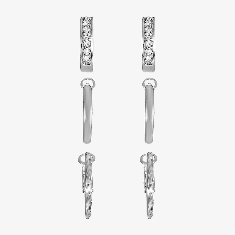 Liz Claiborne Huggie Hoop Womens Glass Hypoallergenic 3 Pair Earring Set
