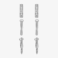 Liz Claiborne Huggie Hoop Womens Glass Hypoallergenic 3 Pair Earring Set