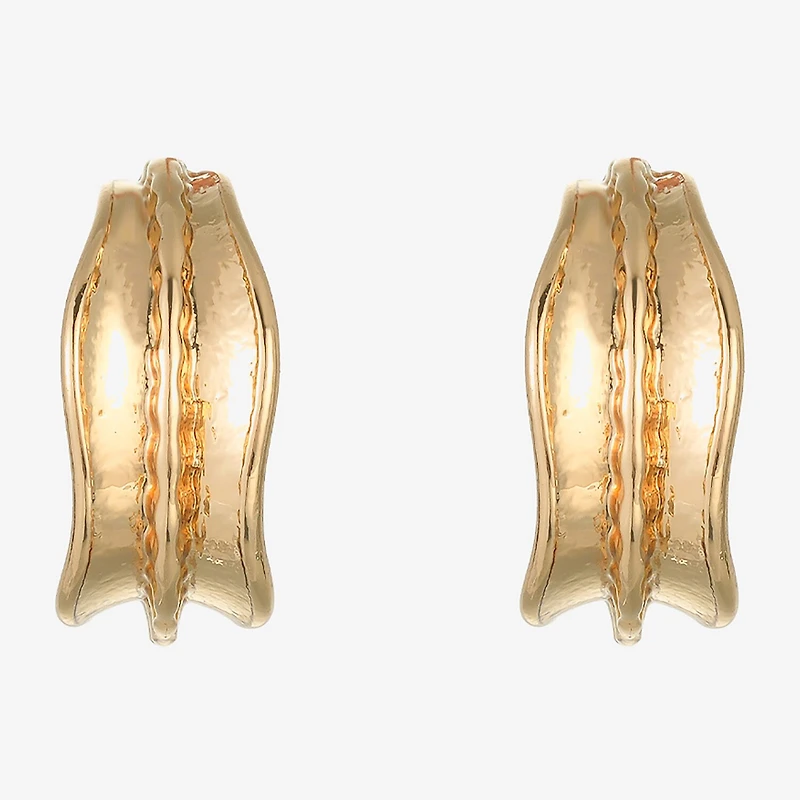 Liz Claiborne Textured Huggie Womens 19.7mm Hypoallergenic Hoop Earrings