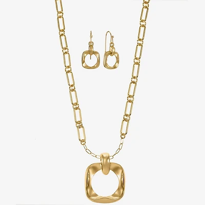 Liz Claiborne Textured Paperclip Pendant Necklace & Drop Earring Womens Square 2-pc. Jewelry Set