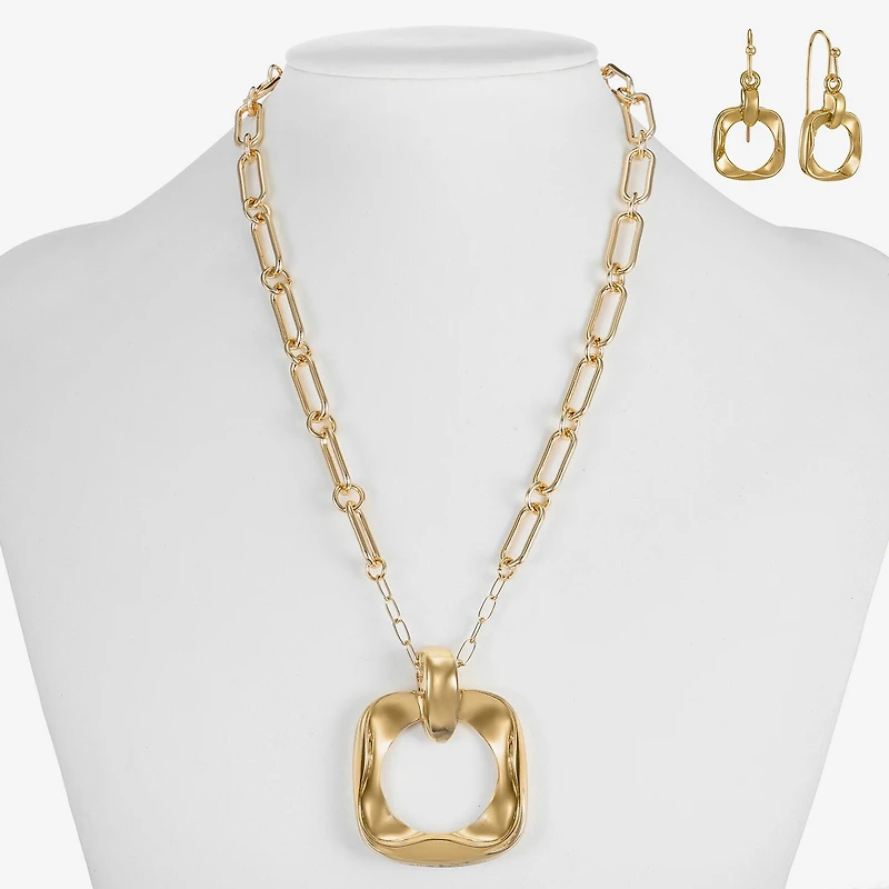 Liz Claiborne Textured Paperclip Pendant Necklace & Drop Earring Womens Square 2-pc. Jewelry Set