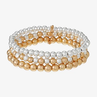 Liz Claiborne Two Tone Beaded Stretch Womens 3-pc. Bracelet Set