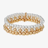 Liz Claiborne Two Tone BEADED Stretch Womens 3-pc. Bracelet Set