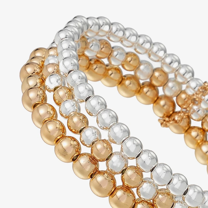 Liz Claiborne Two Tone BEADED Stretch Womens 3-pc. Bracelet Set