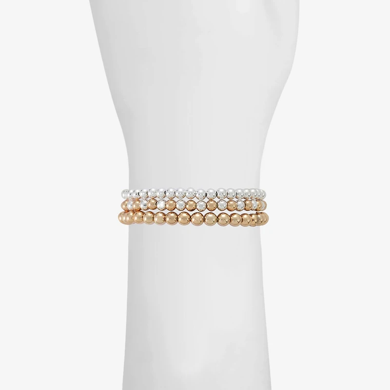 Liz Claiborne Two Tone BEADED Stretch Womens 3-pc. Bracelet Set