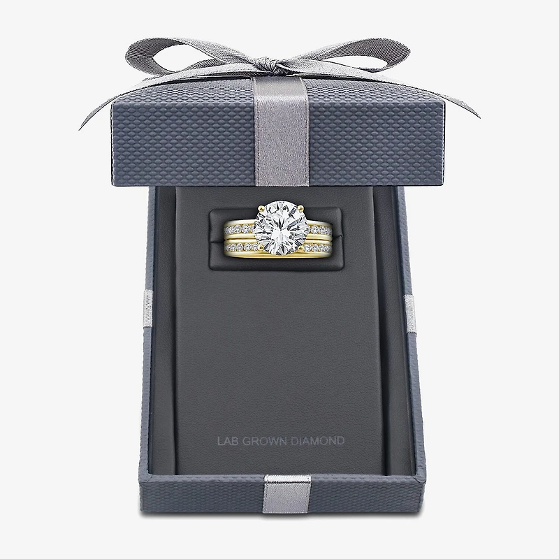 Grown Gorgeous Vs2, F Womens 4 1/4 CT. T.W. Lab White Diamond 14K Gold or Platinum Round Side Stone Bridal Set