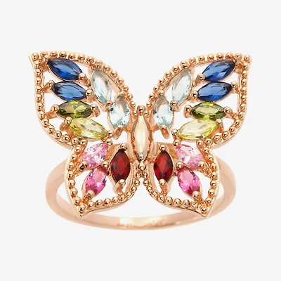 Sparkle Allure Womens Multi Color Crystal 14k Rose Gold Over Brass Butterfly Hypoallergenic Cocktail Ring