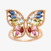 Sparkle Allure Womens Multi Color Crystal 14k Rose Gold Over Brass Butterfly Hypoallergenic Cocktail Ring