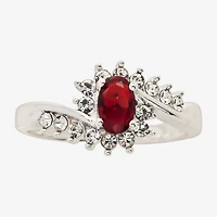 Sparkle Allure Womens Red Crystal Oval Hypoallergenic Bypass  Halo Engagement Ring