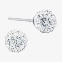 Silver Treasures Crystal Sterling Silver 6.1mm Round Stud Earrings