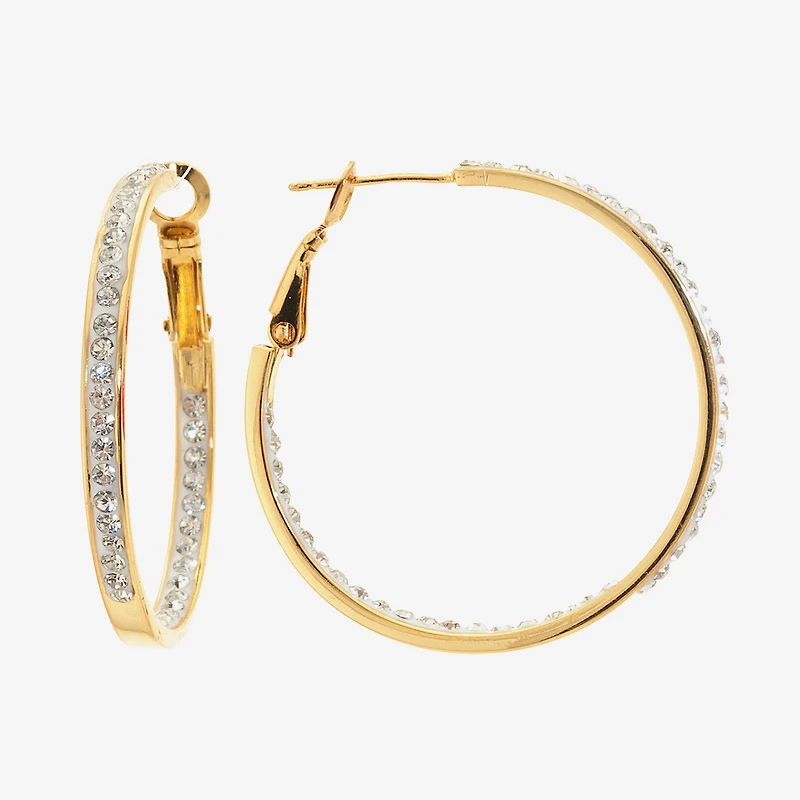 Sparkle Allure Womens Crystal 24K Gold Over Brass 33mm Hoop Earrings