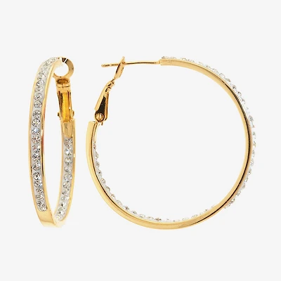 Sparkle Allure Womens Crystal 24K Gold Over Brass 33mm Hoop Earrings