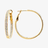 Sparkle Allure Womens Crystal 24K Gold Over Brass 33mm Hoop Earrings