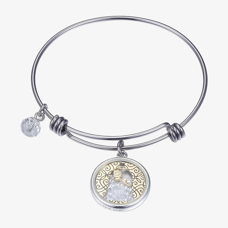 Disney Classics Womens Cubic Zirconia Stainless Steel Beauty and the Beast Bangle Bracelet
