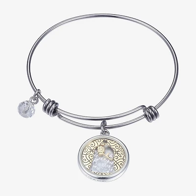 Disney Classics Womens Cubic Zirconia Stainless Steel Beauty and the Beast Bangle Bracelet