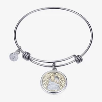 Disney Classics Womens Cubic Zirconia Stainless Steel Beauty and the Beast Bangle Bracelet