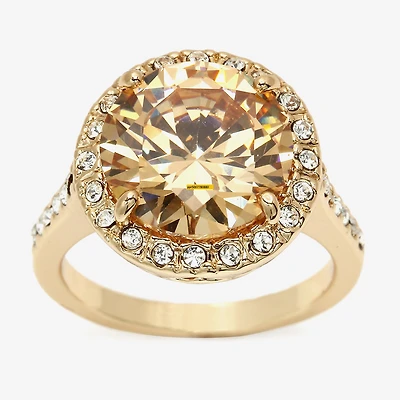Sparkle Allure Womens White Crystal 14K Gold Over Brass Hypoallergenic Halo Cocktail Ring