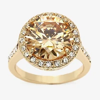 Sparkle Allure Womens White Crystal 14K Gold Over Brass Hypoallergenic Halo Cocktail Ring