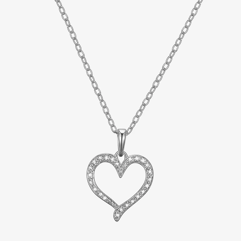 Sparkle Allure Womens Natural White Diamond Accent Pure Silver Over Brass Heart 18 Inch Pendant Necklace