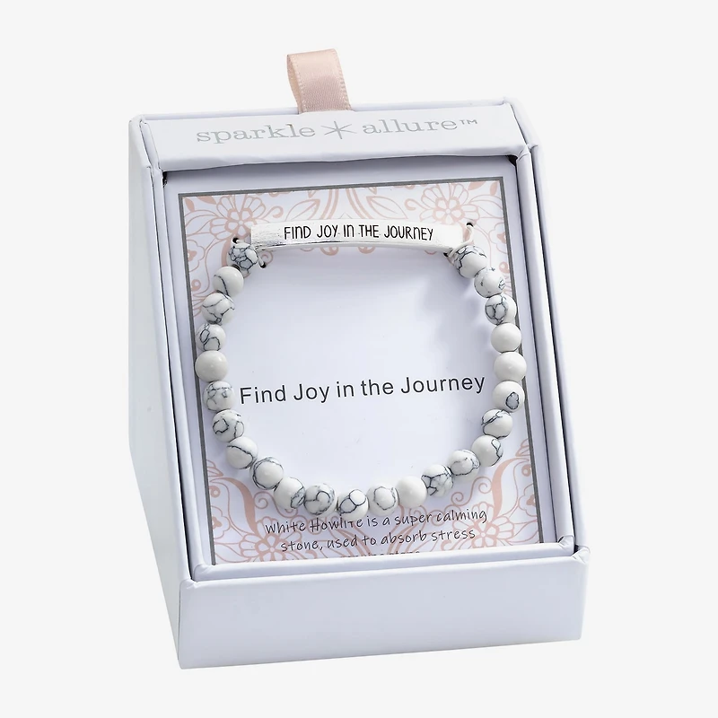 Sparkle Allure Empowerment Womens White Howlite Bar Beaded Bracelet