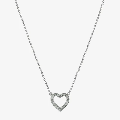 Silver Treasures Womens Cubic Zirconia Sterling Silver Heart 16 Inch Pendant Necklace