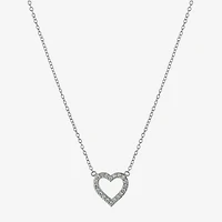 Silver Treasures Womens Cubic Zirconia Sterling Silver Heart 16 Inch Pendant Necklace