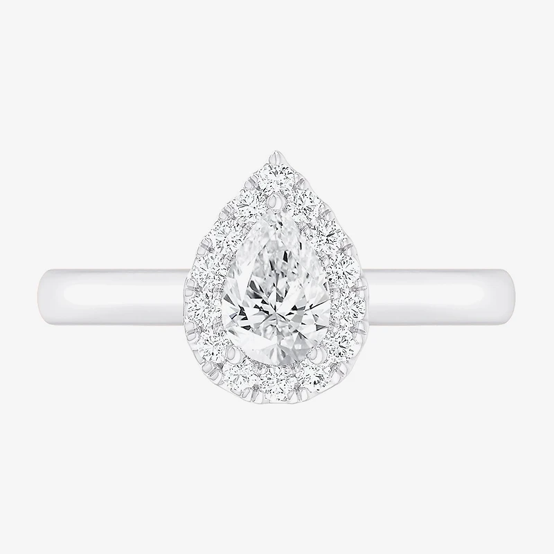 (G-H/SI1-SI2) Womens 1 CT. T.W. Lab Grown White Diamond 10K Gold Pear Halo Engagement Ring