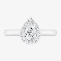 (G-H/SI1-SI2) Womens 1 CT. T.W. Lab Grown White Diamond 10K Gold Pear Halo Engagement Ring