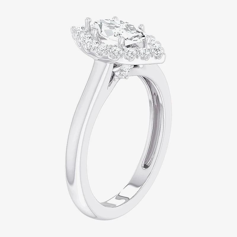 (G-H/SI1-SI2) Womens 1 CT. T.W. Lab Grown White Diamond 10K Gold Marquise Halo Engagement Ring
