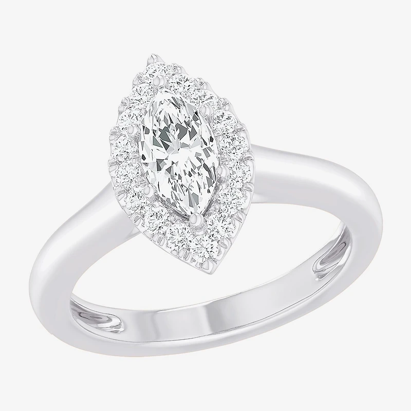 (G-H/SI1-SI2) Womens 1 CT. T.W. Lab Grown White Diamond 10K Gold Marquise Halo Engagement Ring