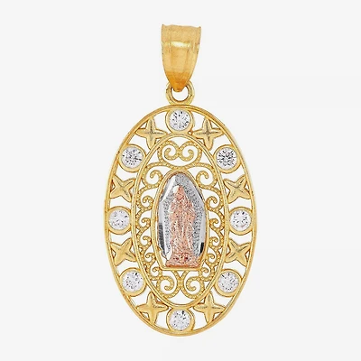 Our Lady Of Guadalupe / Nuestra Senora De Guadalupe Womens White Cubic Zirconia 14K Gold Oval Pendant