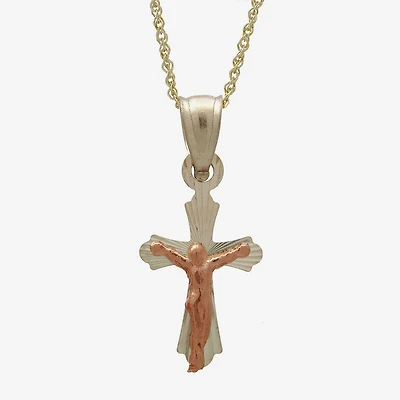 Rene Bargueiras® 14K Two-Tone Gold Crucifix Pendant Necklace