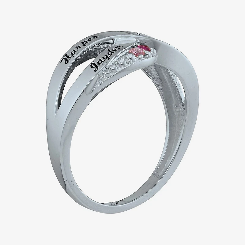 Personalized Simulated Birthstone Engraved X Ring