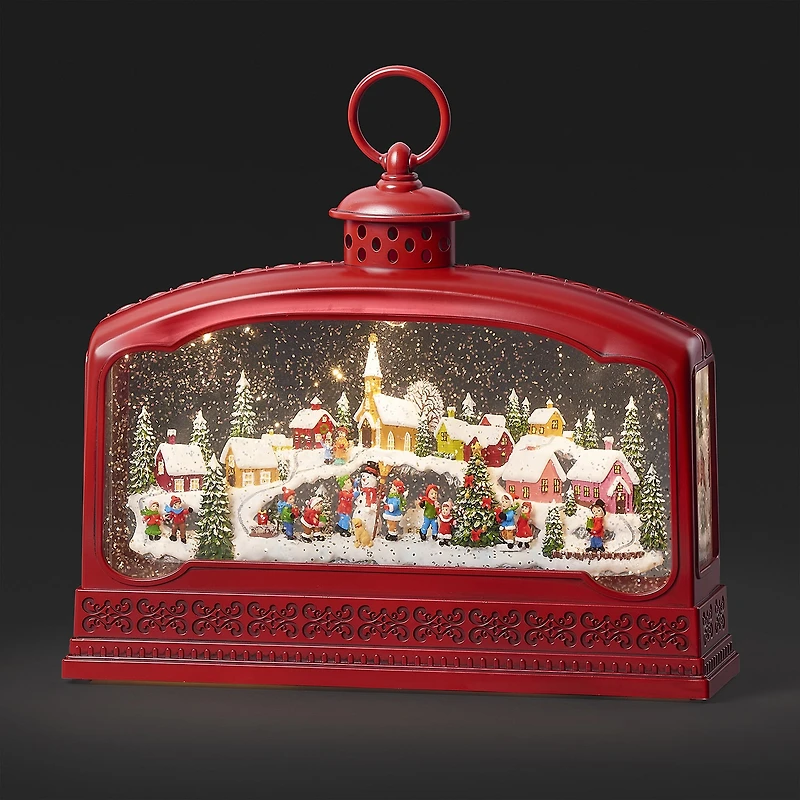 Roman 9" Led Swirl Village Lantern Plays Music Christmas Tabletop Decor