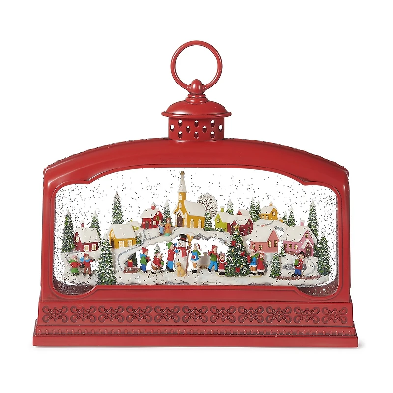 Roman 9" Led Swirl Village Lantern Plays Music Christmas Tabletop Decor