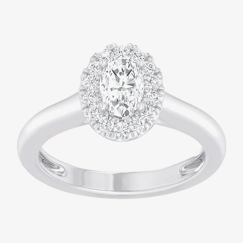 (G-H/SI1-SI2) Womens 1 CT. T.W. Lab Grown White Diamond 10K Gold Oval Halo Engagement Ring