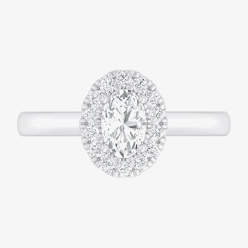 (G-H/SI1-SI2) Womens 1 CT. T.W. Lab Grown White Diamond 10K Gold Oval Halo Engagement Ring
