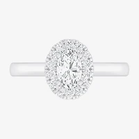 (G-H/SI1-SI2) Womens 1 CT. T.W. Lab Grown White Diamond 10K Gold Oval Halo Engagement Ring
