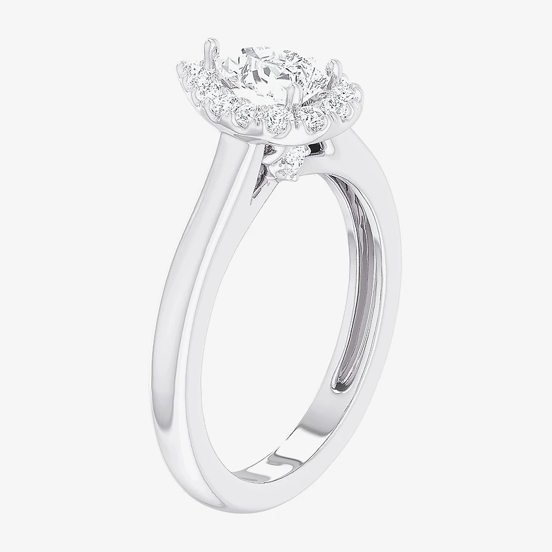 (G-H/SI1-SI2) Womens 1 CT. T.W. Lab Grown White Diamond 10K Gold Pear Halo Engagement Ring