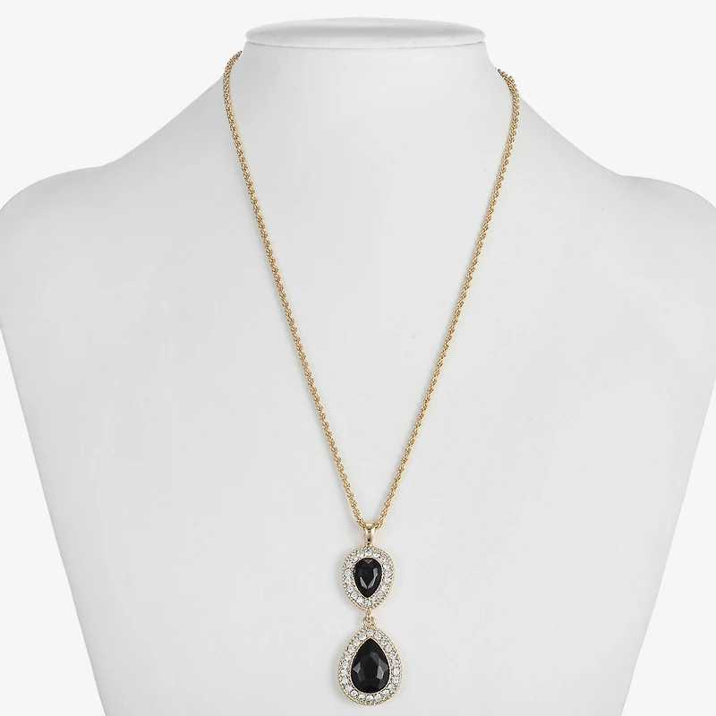 Monet Jewelry Gold Tone Halo Womens Black Glass 17 Inch Pendant Necklace