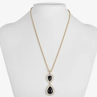 Monet Jewelry Gold Tone Halo Womens Black Glass 17 Inch Pendant Necklace